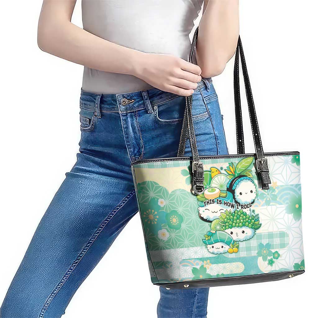 Japanese Kawaii Sushi Leather Tote Bag Green Wagara Palaka This Is How I Roll LT9 - Polynesian Pride