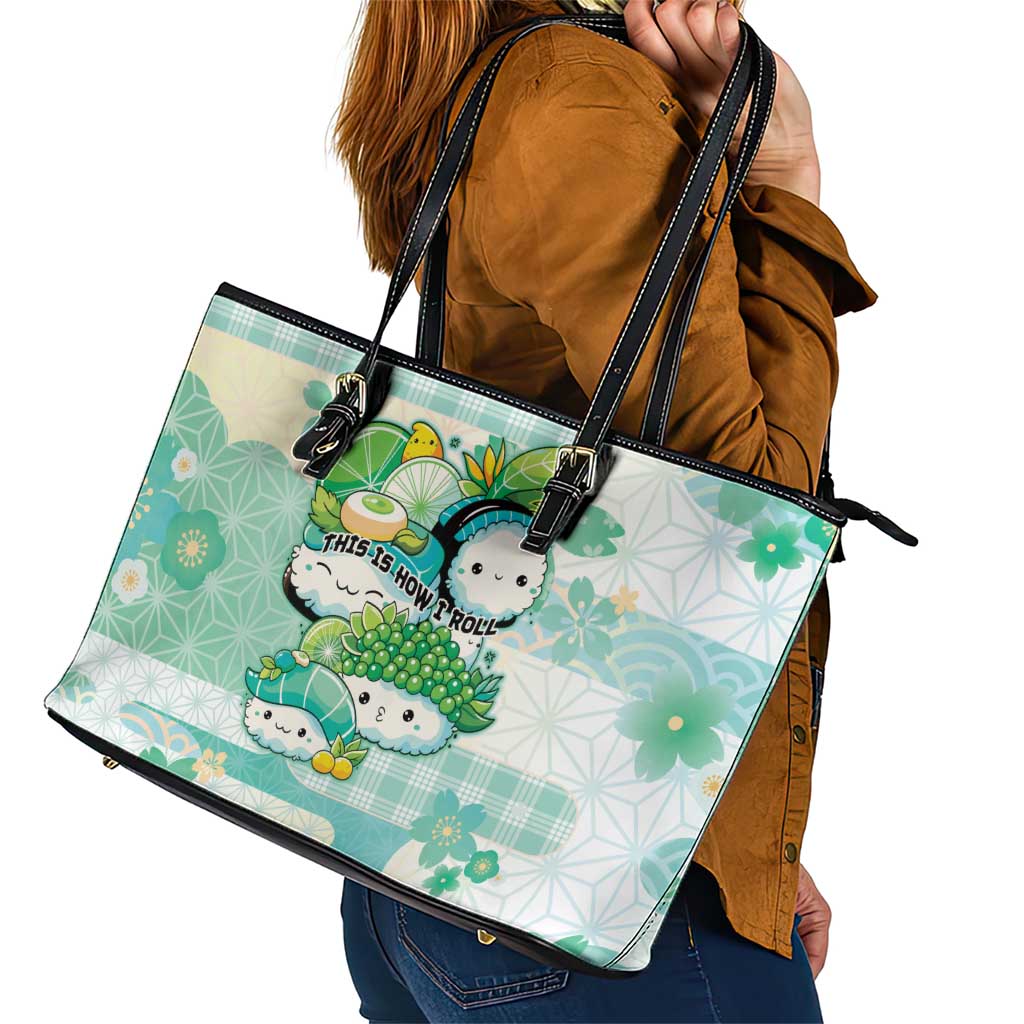 Japanese Kawaii Sushi Leather Tote Bag Green Wagara Palaka This Is How I Roll LT9 - Polynesian Pride