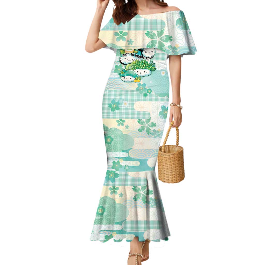 Personalized Japanese Kawaii Sushi Mermaid Dress Green Wagara Palaka This Is How I Roll LT9 Women Green - Polynesian Pride