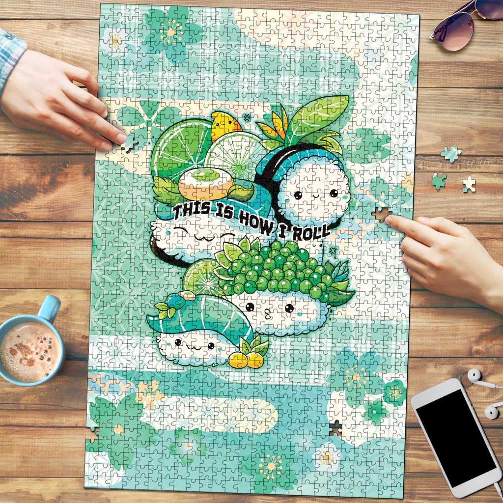 Japanese Kawaii Sushi Puzzle Green Wagara Palaka This Is How I Roll LT9 Green - Polynesian Pride