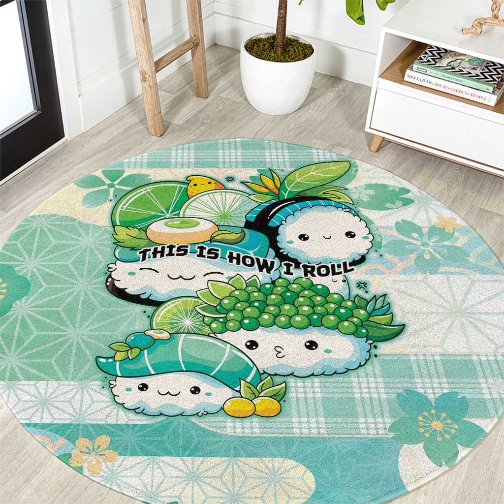 Japanese Kawaii Sushi Round Carpet Green Wagara Palaka This Is How I Roll LT9 Green - Polynesian Pride