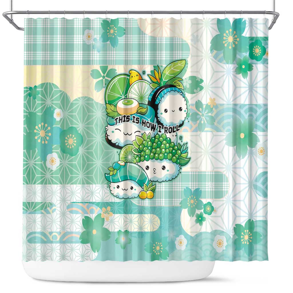 Japanese Kawaii Sushi Shower Curtain Green Wagara Palaka This Is How I Roll LT9 Green - Polynesian Pride