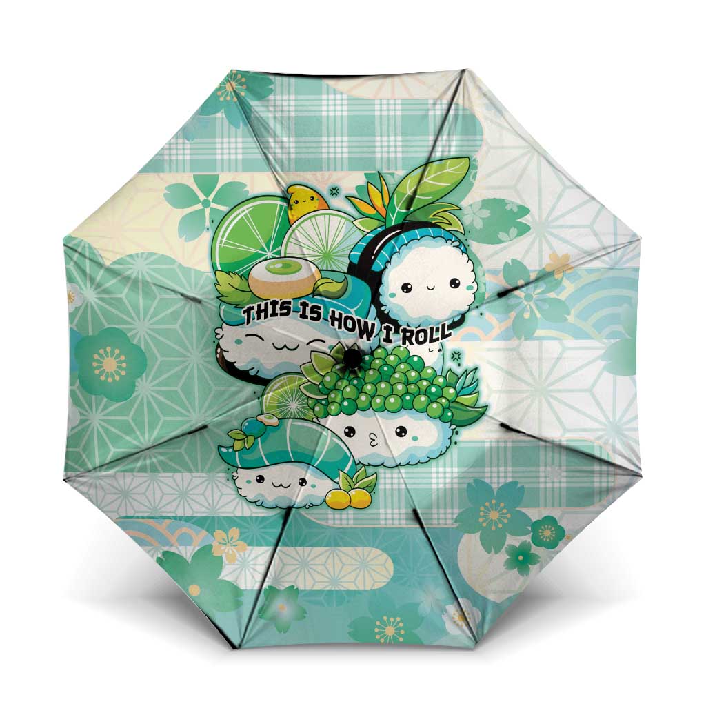 Japanese Kawaii Sushi Umbrella Green Wagara Palaka This Is How I Roll LT9 One Size Folded 11.42 inch Opened Diameter 37.4 inch Green - Polynesian Pride