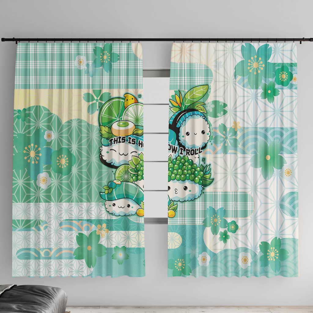 Japanese Kawaii Sushi Window Curtain Green Wagara Palaka This Is How I Roll LT9 With Hooks Green - Polynesian Pride