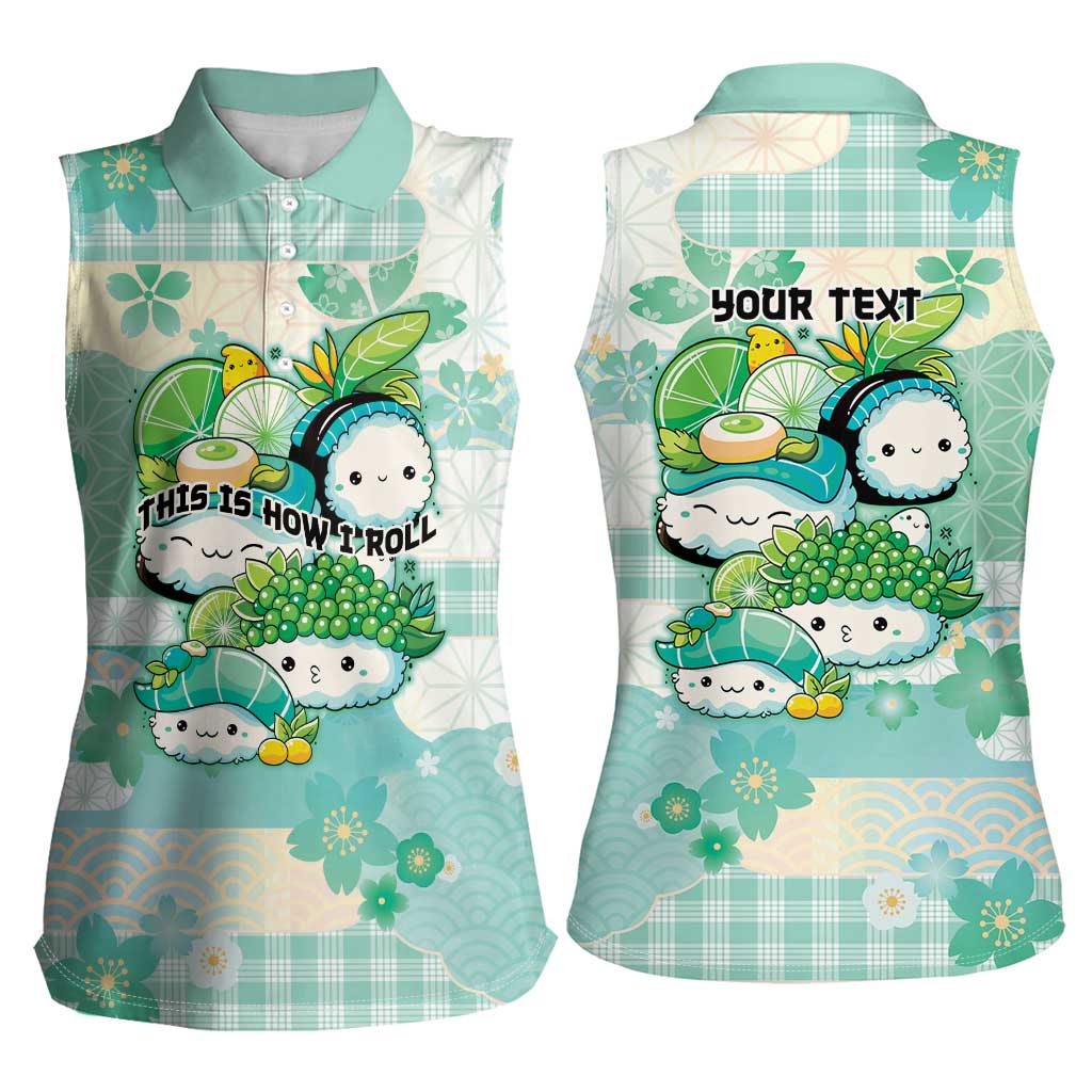 Personalized Japanese Kawaii Sushi Women Sleeveless Polo Shirt Green Wagara Palaka This Is How I Roll LT9 - Polynesian Pride