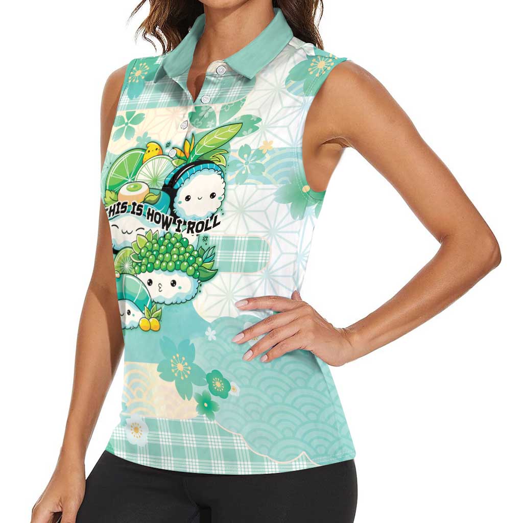 Personalized Japanese Kawaii Sushi Women Sleeveless Polo Shirt Green Wagara Palaka This Is How I Roll LT9 - Polynesian Pride