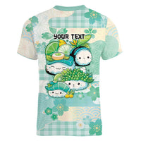 Personalized Japanese Kawaii Sushi Women V-Neck T-Shirt Green Wagara Palaka This Is How I Roll LT9 - Polynesian Pride