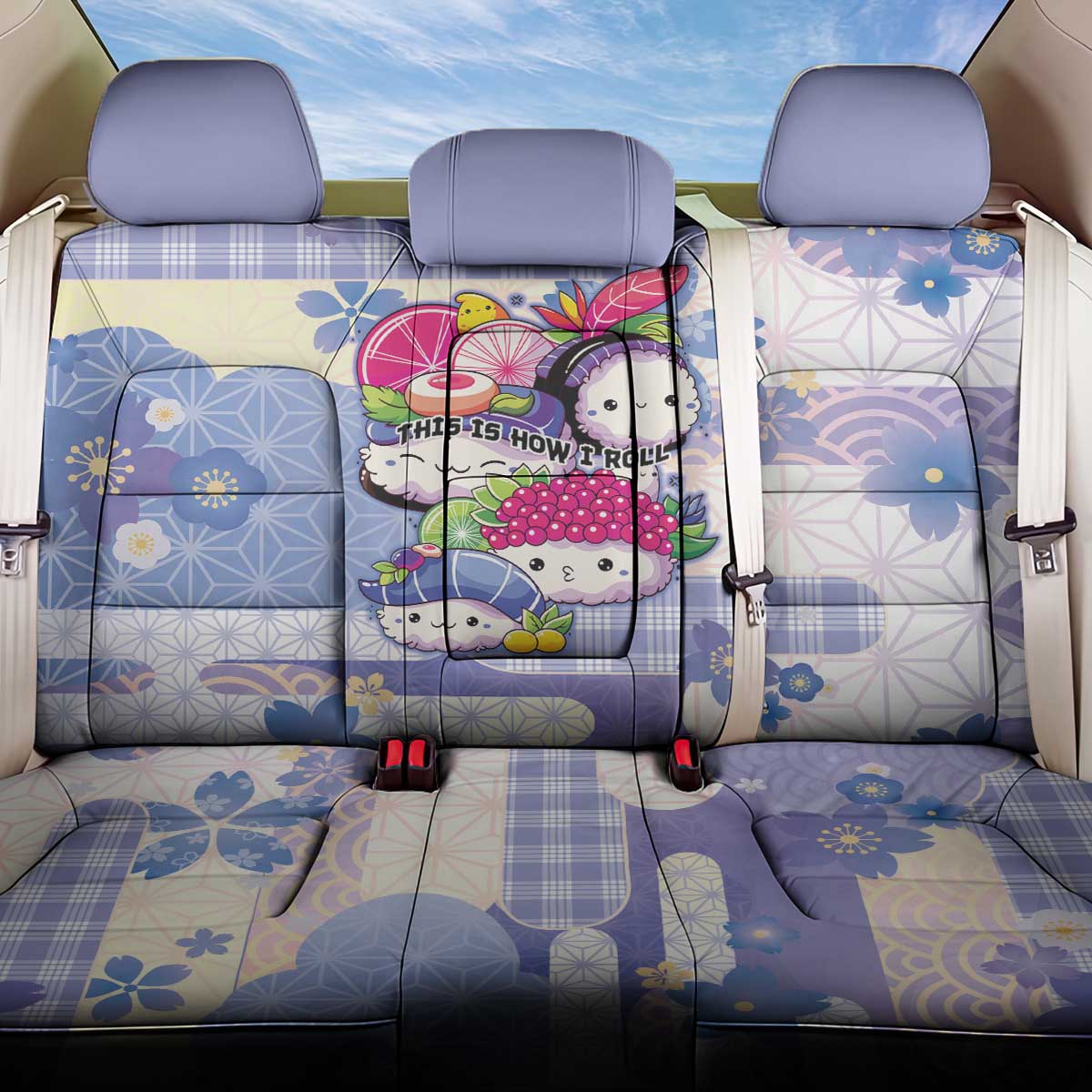 Japanese Kawaii Sushi Back Car Seat Cover Blue Wagara Palaka This Is How I Roll LT9 One Size Blue - Polynesian Pride