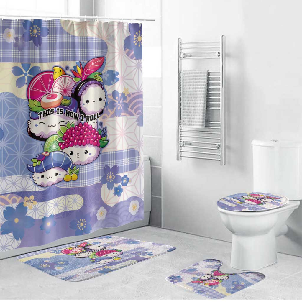 Japanese Kawaii Sushi Bathroom Set Blue Wagara Palaka This Is How I Roll LT9 Bathroom Set (4 pcs) Blue - Polynesian Pride