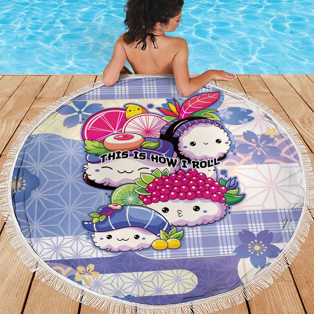 Japanese Kawaii Sushi Beach Blanket Blue Wagara Palaka This Is How I Roll