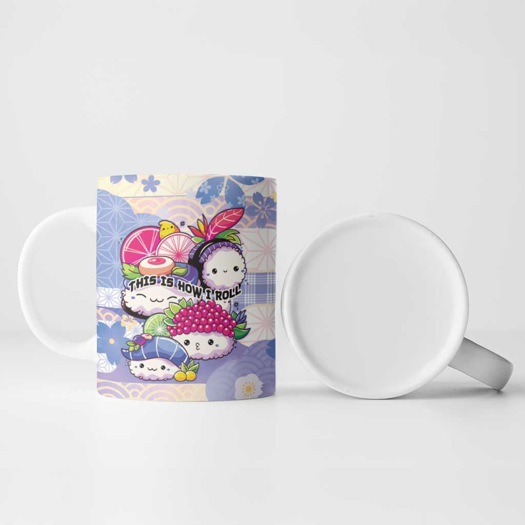 Personalized Japanese Kawaii Sushi Ceramic Mug Blue Wagara Palaka This Is How I Roll