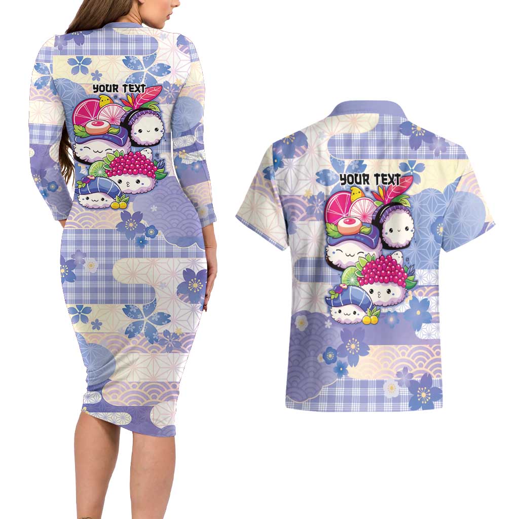 Personalized Japanese Kawaii Sushi Couples Matching Long Sleeve Bodycon Dress and Hawaiian Shirt Blue Wagara Palaka This Is How I Roll LT9 - Polynesian Pride