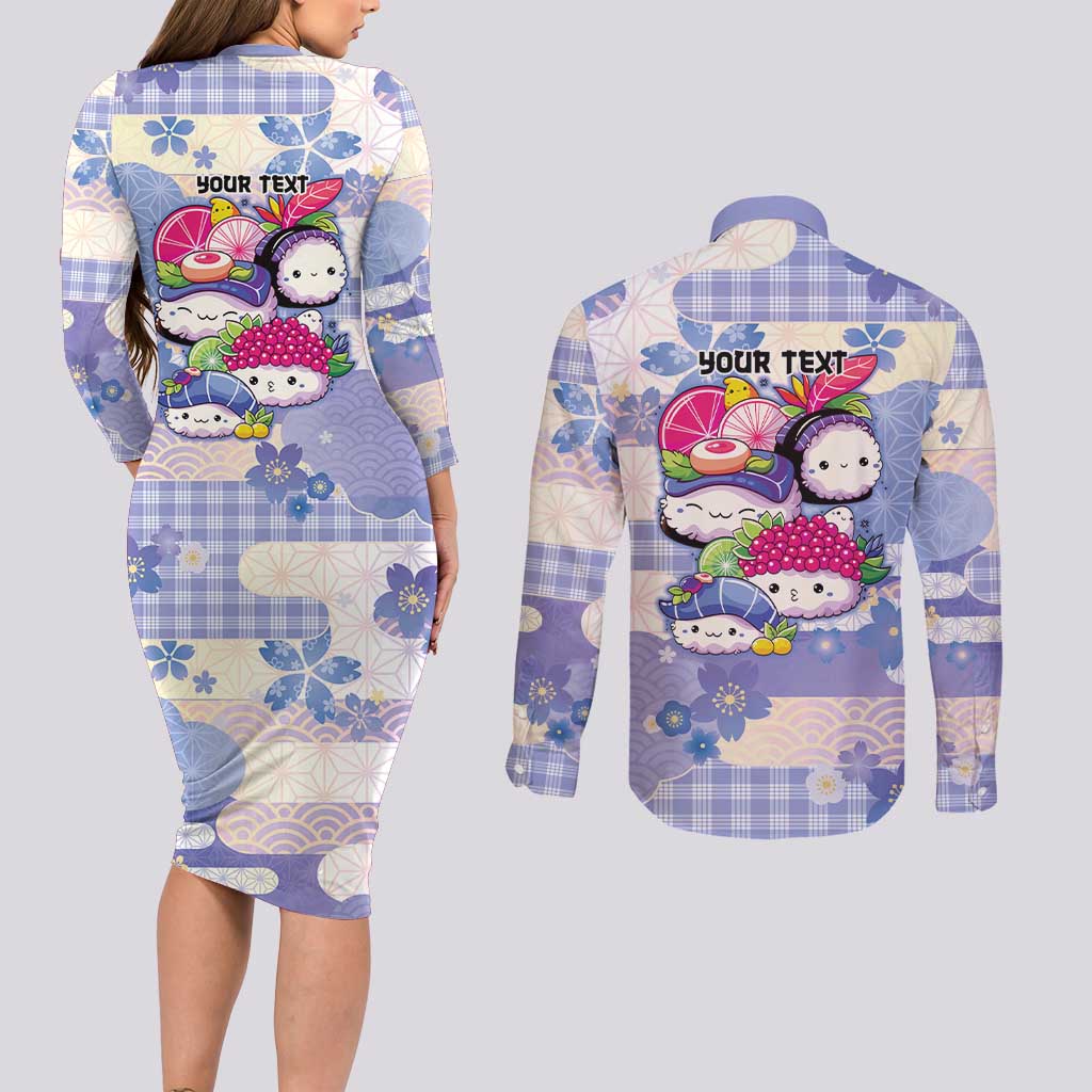 Personalized Japanese Kawaii Sushi Couples Matching Long Sleeve Bodycon Dress and Long Sleeve Button Shirt Blue Wagara Palaka This Is How I Roll LT9 - Polynesian Pride