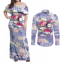 Personalized Japanese Kawaii Sushi Couples Matching Off Shoulder Maxi Dress and Long Sleeve Button Shirt Blue Wagara Palaka This Is How I Roll LT9 Blue - Polynesian Pride