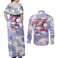 Personalized Japanese Kawaii Sushi Couples Matching Off Shoulder Maxi Dress and Long Sleeve Button Shirt Blue Wagara Palaka This Is How I Roll LT9 - Polynesian Pride