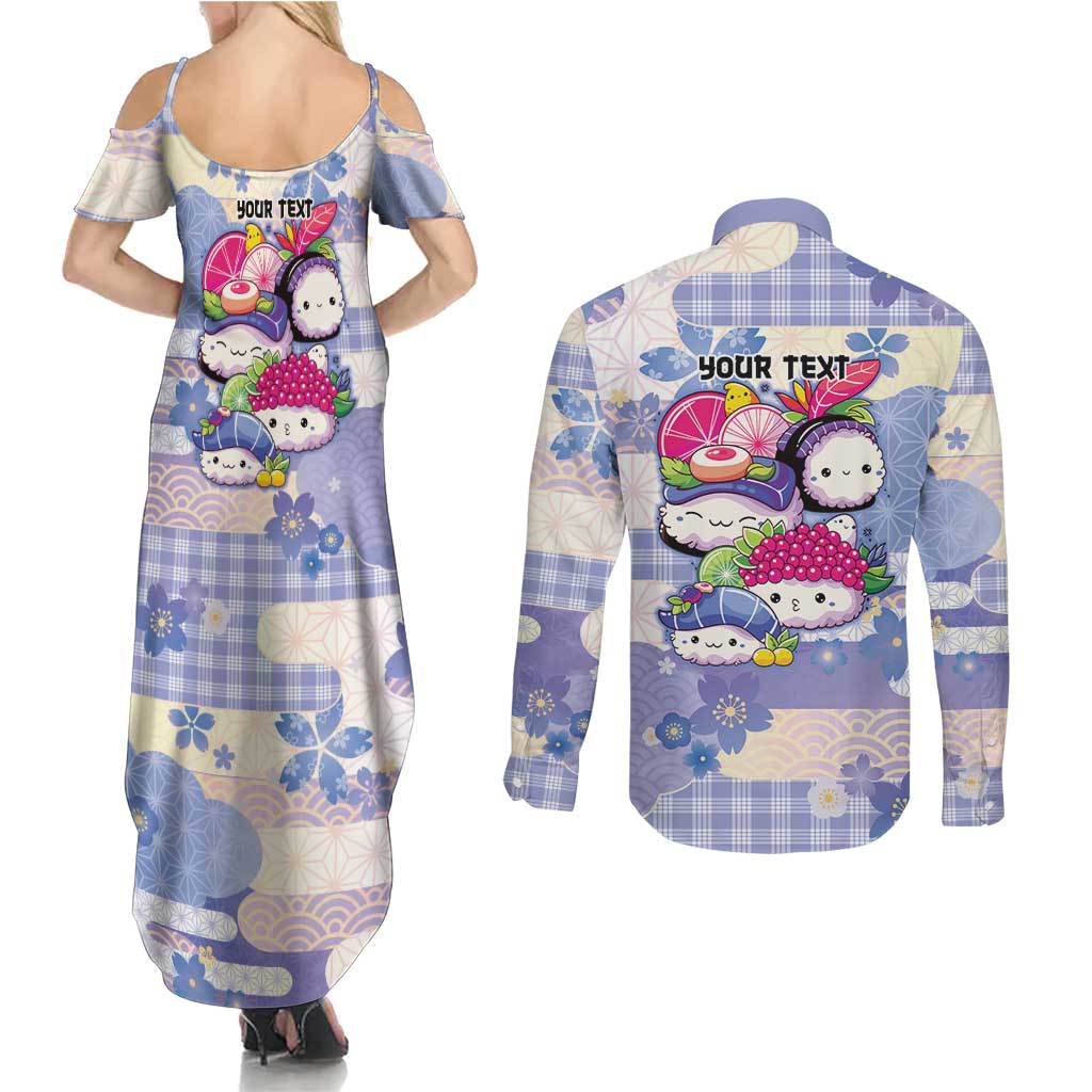 Personalized Japanese Kawaii Sushi Couples Matching Summer Maxi Dress and Long Sleeve Button Shirt Blue Wagara Palaka This Is How I Roll LT9 - Polynesian Pride