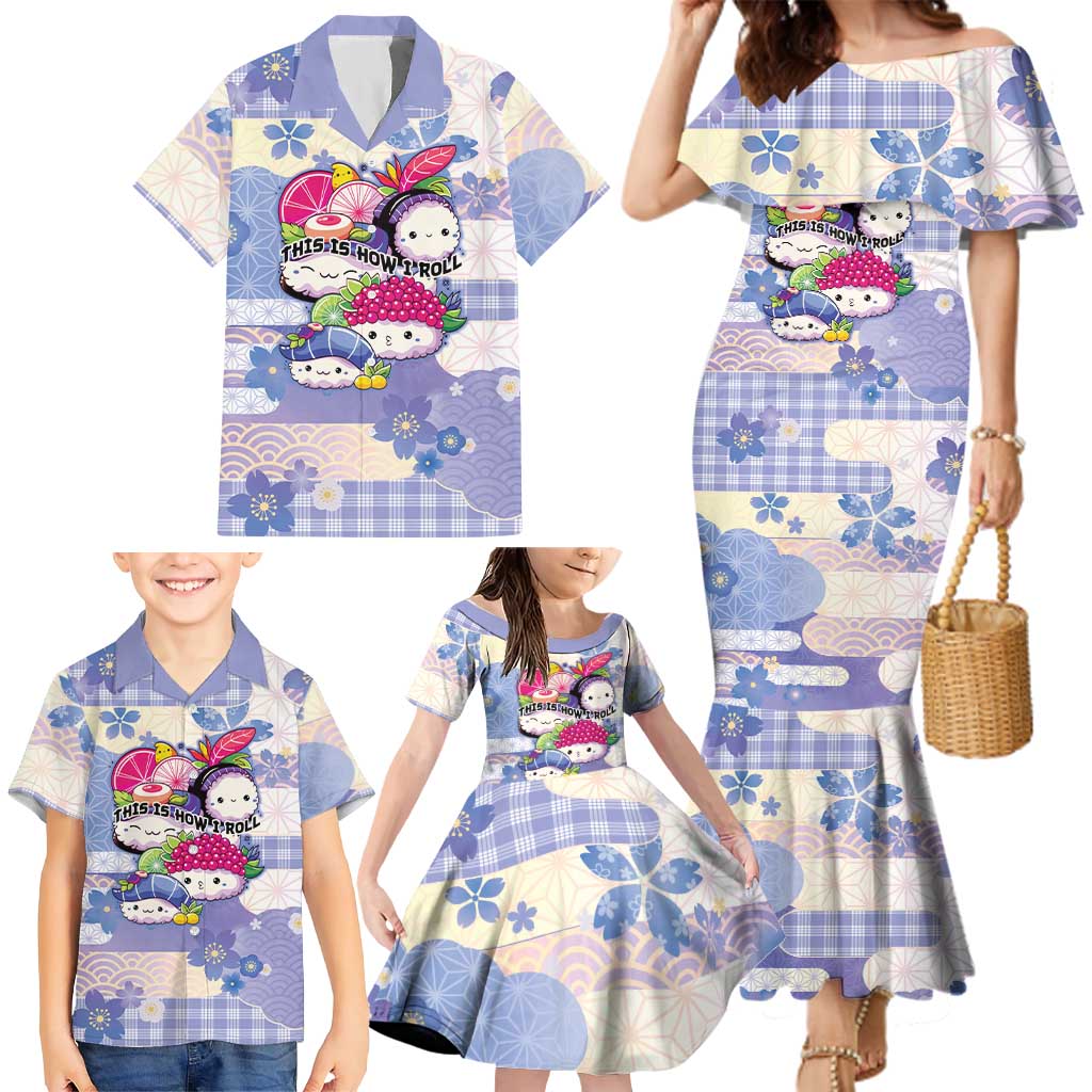 Personalized Japanese Kawaii Sushi Family Matching Mermaid Dress and Hawaiian Shirt Blue Wagara Palaka This Is How I Roll