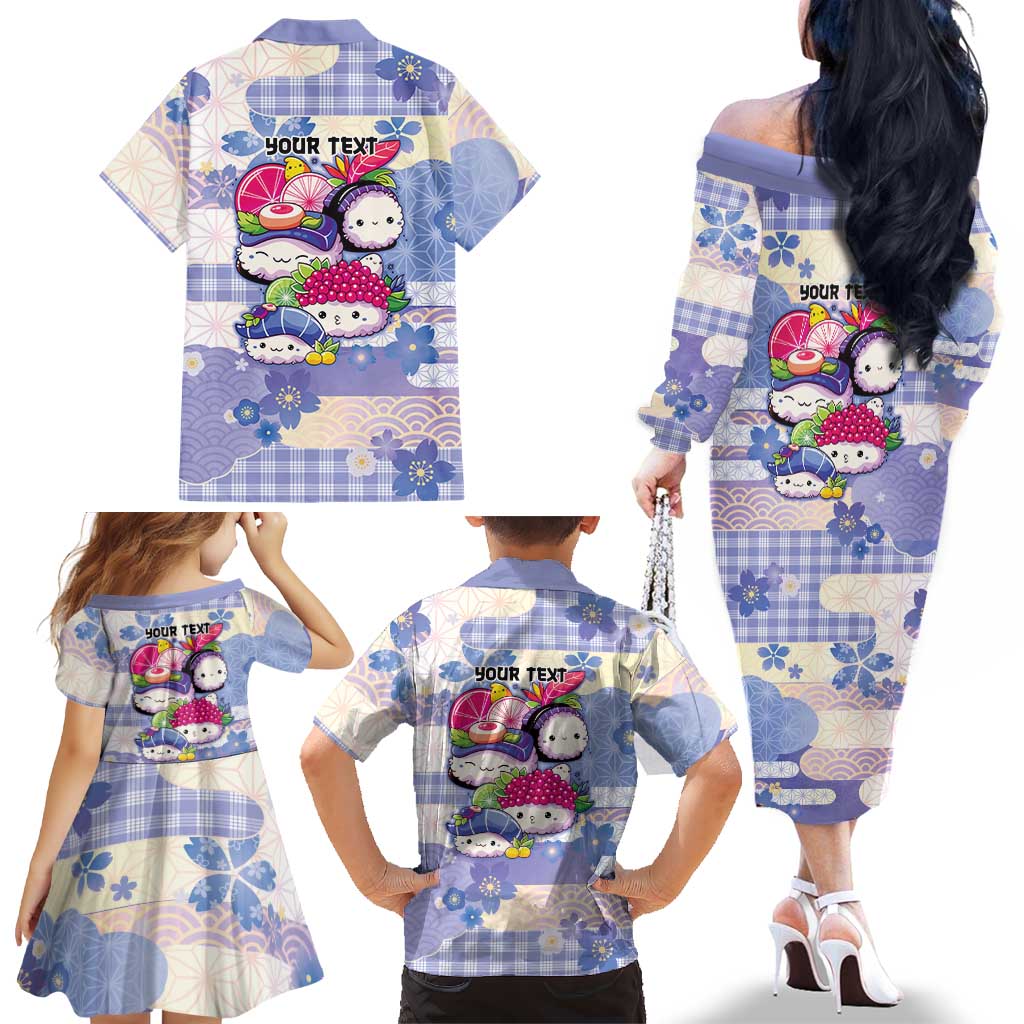 Personalized Japanese Kawaii Sushi Family Matching Off The Shoulder Long Sleeve Dress and Hawaiian Shirt Blue Wagara Palaka This Is How I Roll