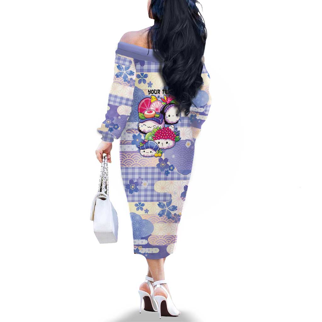 Personalized Japanese Kawaii Sushi Family Matching Off The Shoulder Long Sleeve Dress and Hawaiian Shirt Blue Wagara Palaka This Is How I Roll