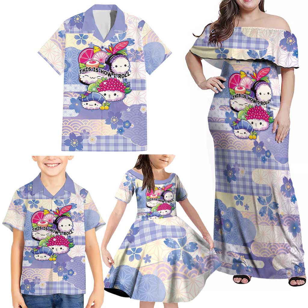 Personalized Japanese Kawaii Sushi Family Matching Off Shoulder Maxi Dress and Hawaiian Shirt Blue Wagara Palaka This Is How I Roll