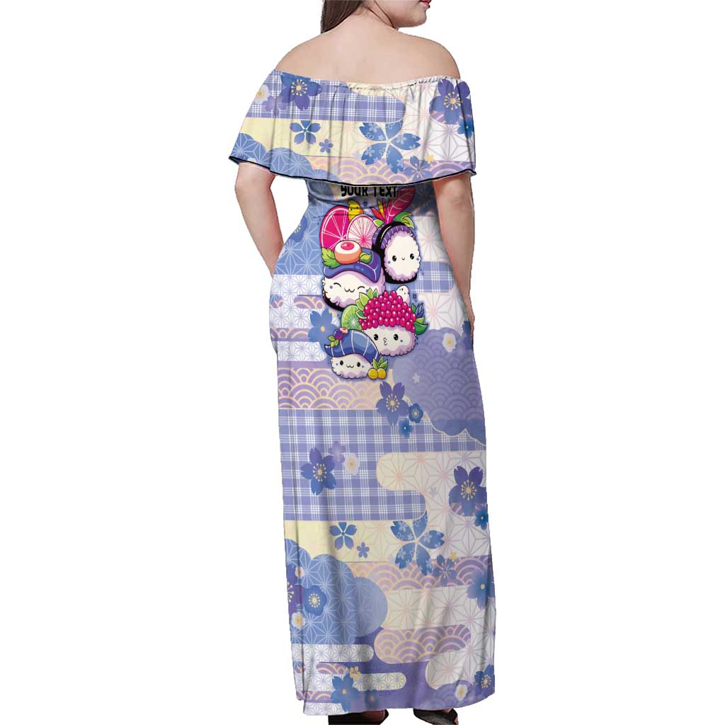 Personalized Japanese Kawaii Sushi Family Matching Off Shoulder Maxi Dress and Hawaiian Shirt Blue Wagara Palaka This Is How I Roll