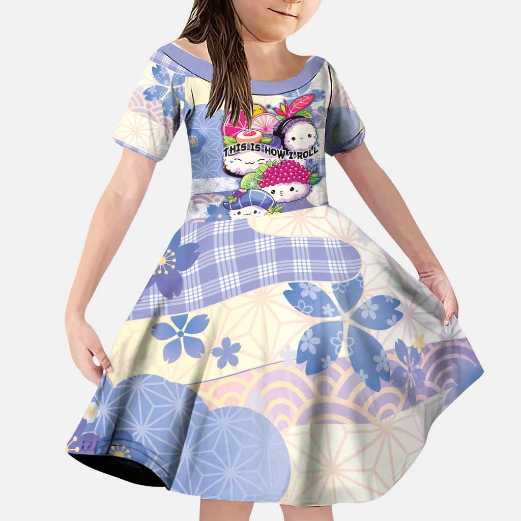 Personalized Japanese Kawaii Sushi Family Matching Off Shoulder Short Dress and Hawaiian Shirt Blue Wagara Palaka This Is How I Roll