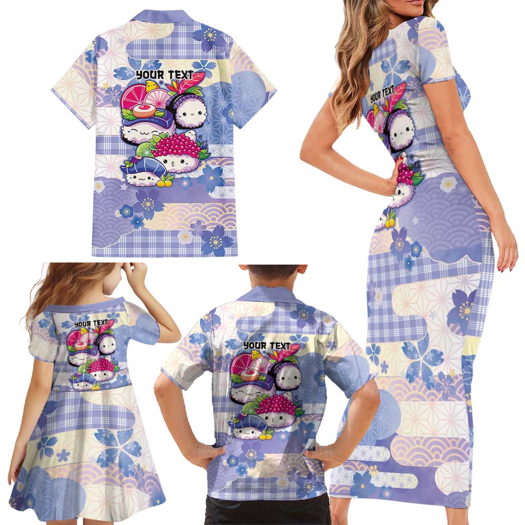 Personalized Japanese Kawaii Sushi Family Matching Short Sleeve Bodycon Dress and Hawaiian Shirt Blue Wagara Palaka This Is How I Roll