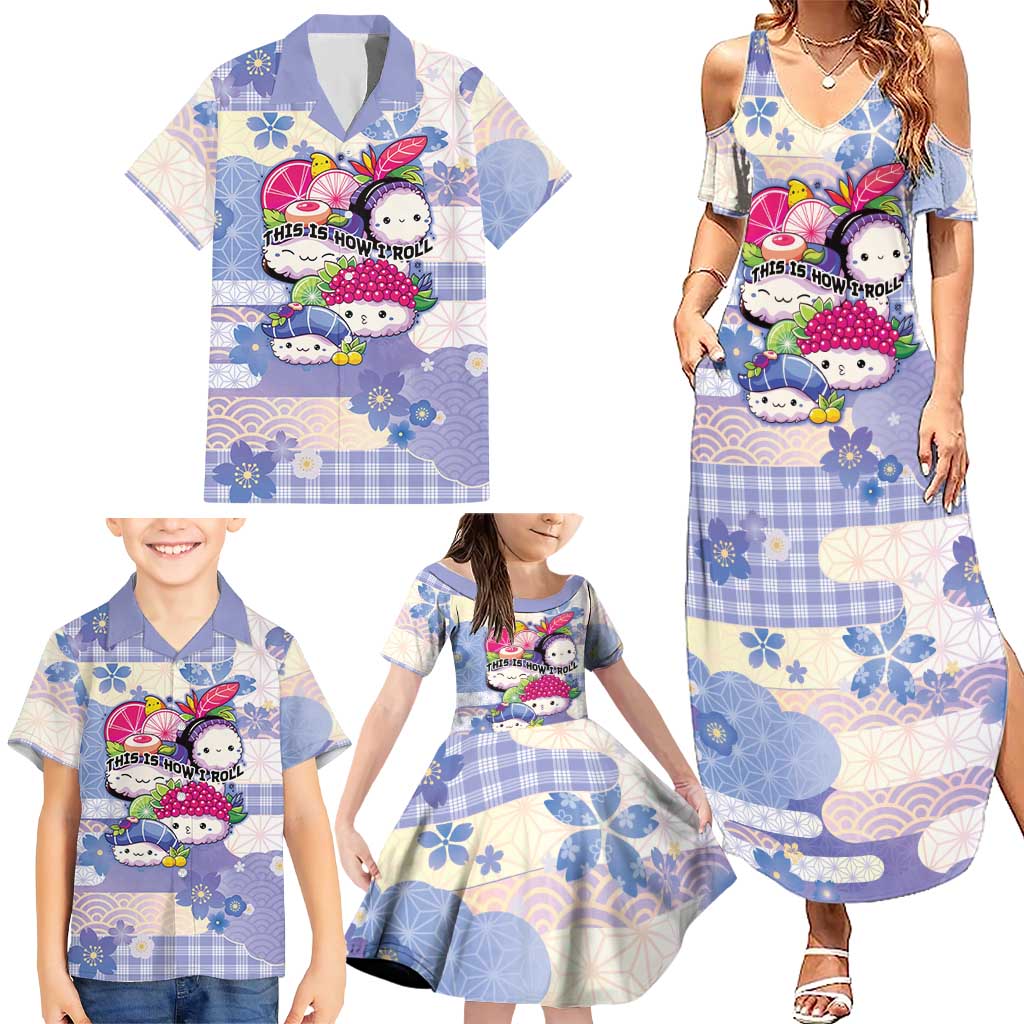 Personalized Japanese Kawaii Sushi Family Matching Summer Maxi Dress and Hawaiian Shirt Blue Wagara Palaka This Is How I Roll