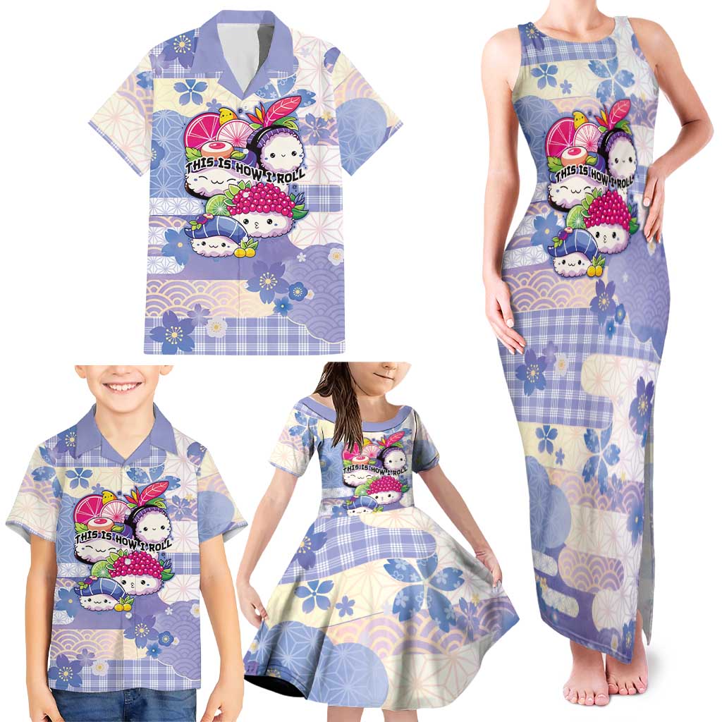 Personalized Japanese Kawaii Sushi Family Matching Tank Maxi Dress and Hawaiian Shirt Blue Wagara Palaka This Is How I Roll