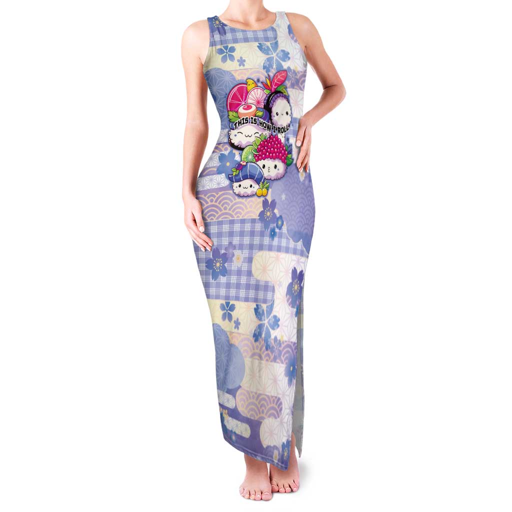 Personalized Japanese Kawaii Sushi Family Matching Tank Maxi Dress and Hawaiian Shirt Blue Wagara Palaka This Is How I Roll
