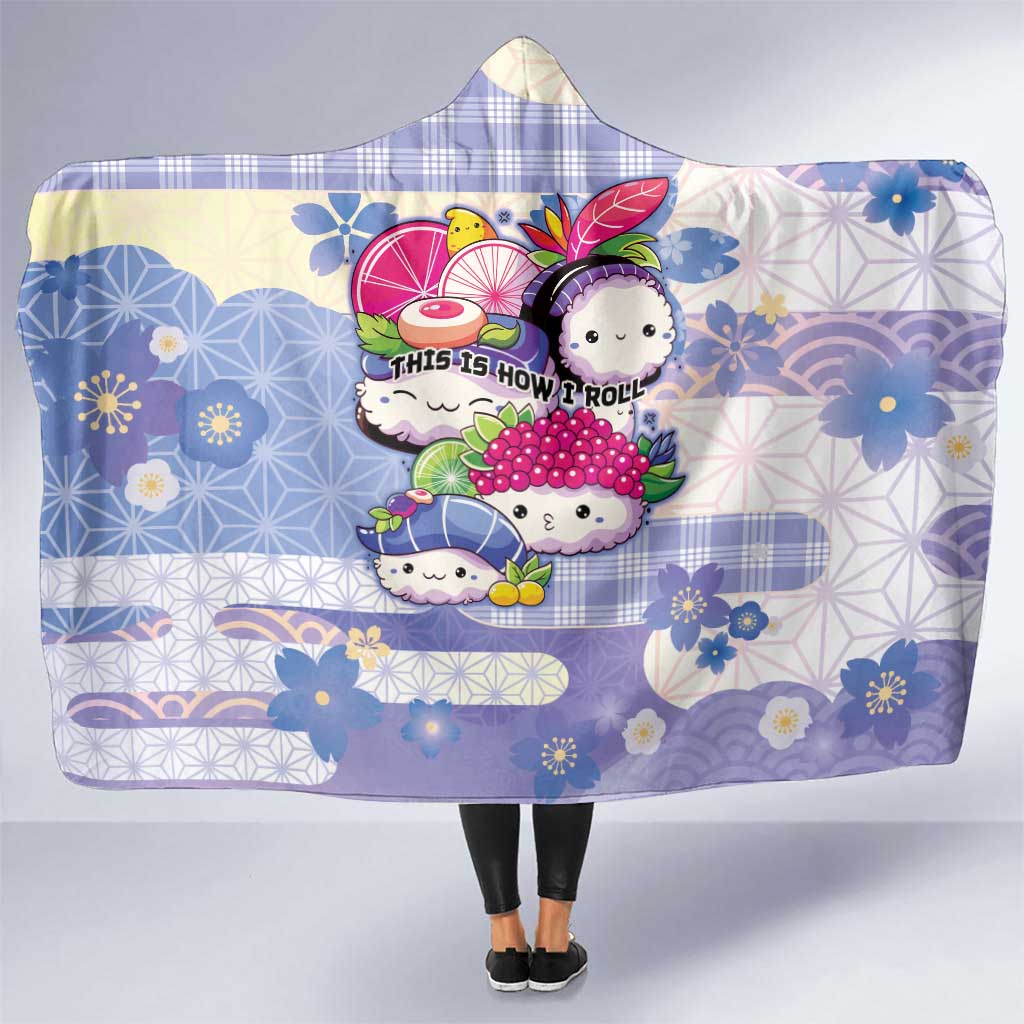 Japanese Kawaii Sushi Hooded Blanket Blue Wagara Palaka This Is How I Roll LT9 One Size Blue - Polynesian Pride