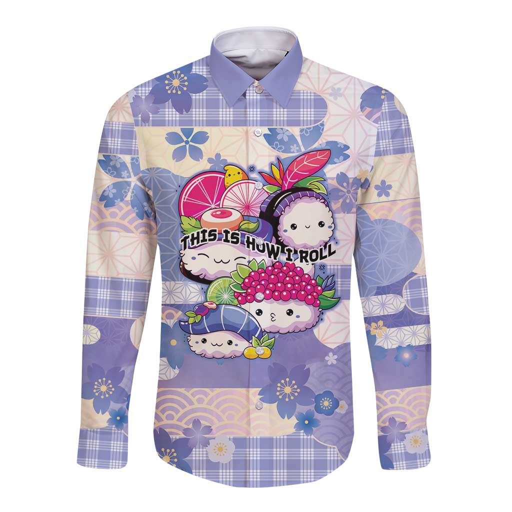 Personalized Japanese Kawaii Sushi Long Sleeve Button Shirt Blue Wagara Palaka This Is How I Roll LT9 Unisex Blue - Polynesian Pride