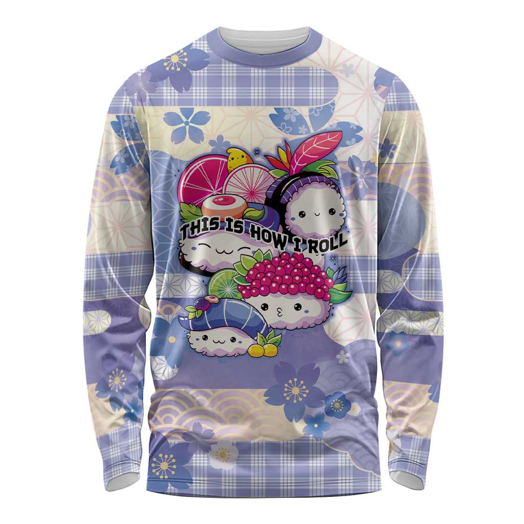 Personalized Japanese Kawaii Sushi Long Sleeve Shirt Blue Wagara Palaka This Is How I Roll LT9 Unisex Blue - Polynesian Pride