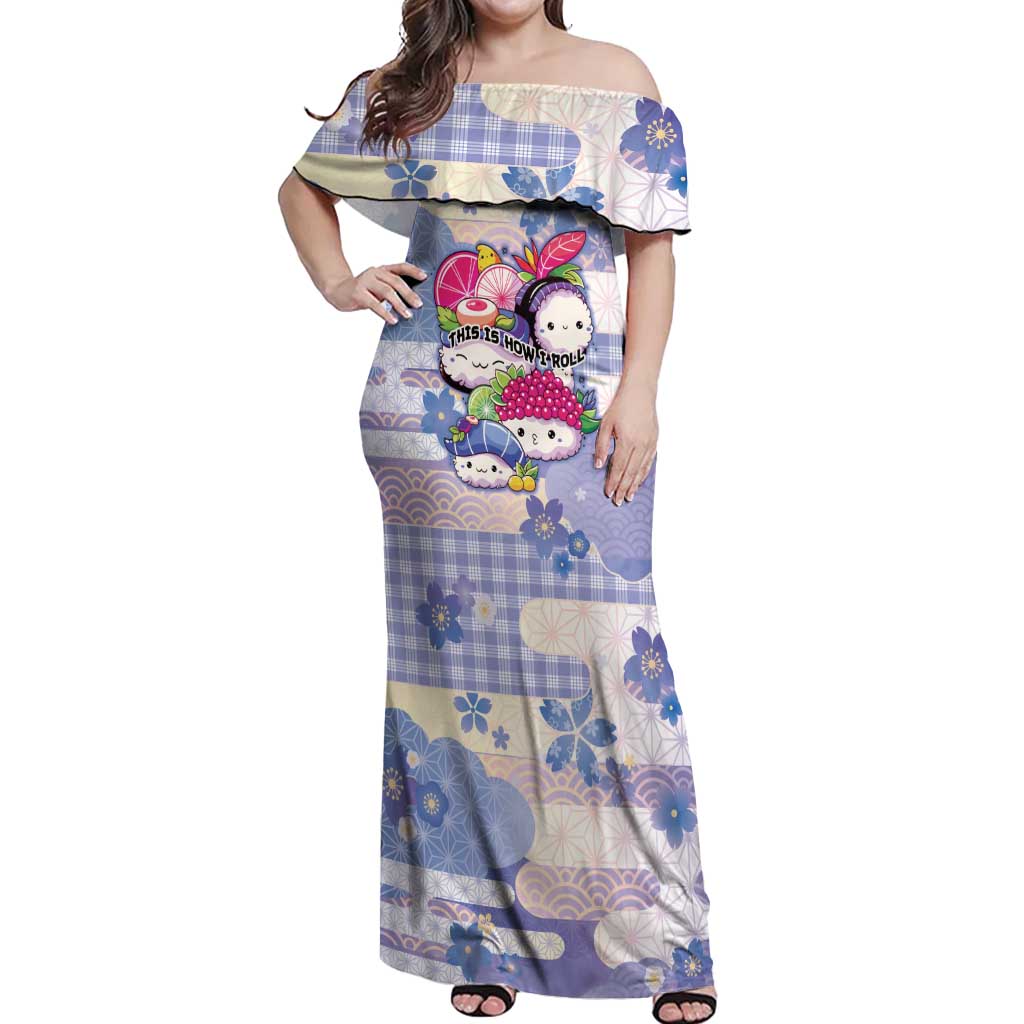 Personalized Japanese Kawaii Sushi Off Shoulder Maxi Dress Blue Wagara Palaka This Is How I Roll LT9 Women Blue - Polynesian Pride