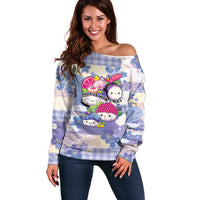 Personalized Japanese Kawaii Sushi Off Shoulder Sweater Blue Wagara Palaka This Is How I Roll LT9 Women Blue - Polynesian Pride