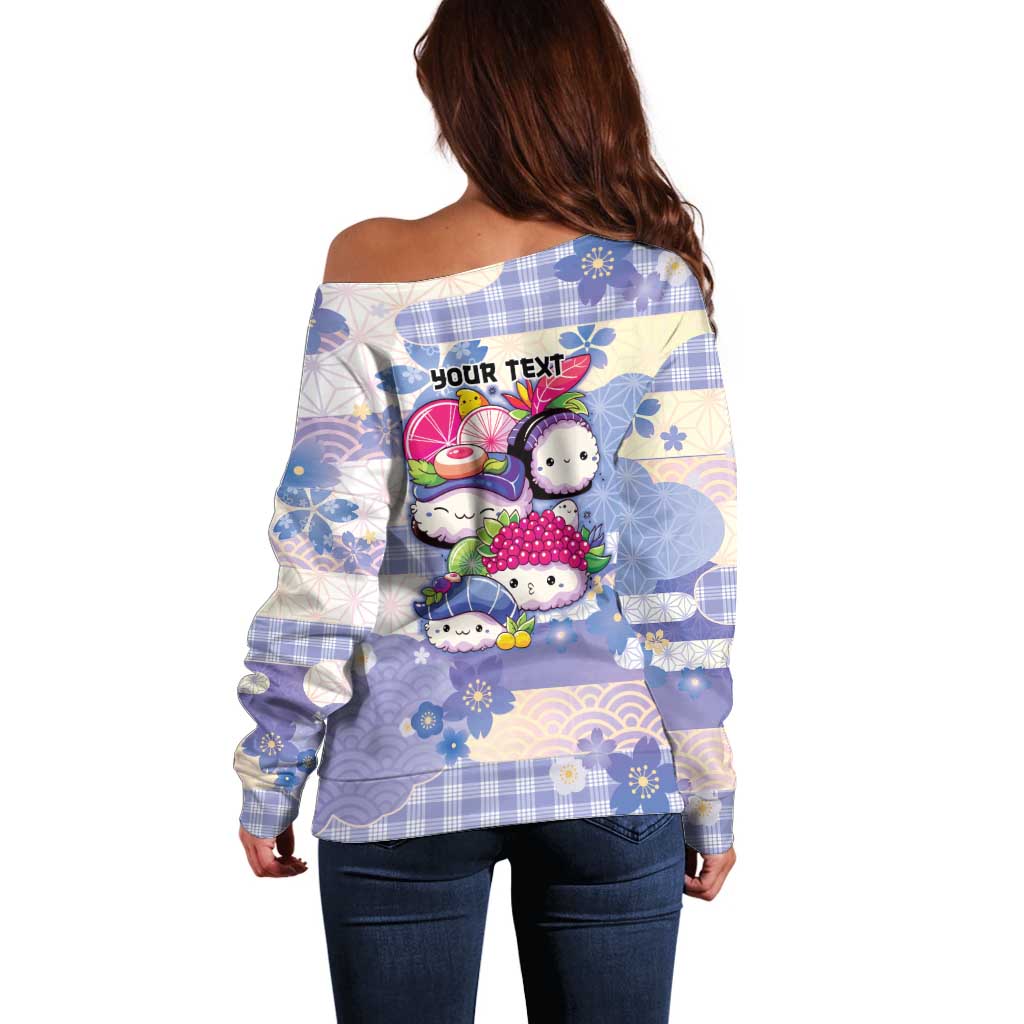 Personalized Japanese Kawaii Sushi Off Shoulder Sweater Blue Wagara Palaka This Is How I Roll LT9 - Polynesian Pride