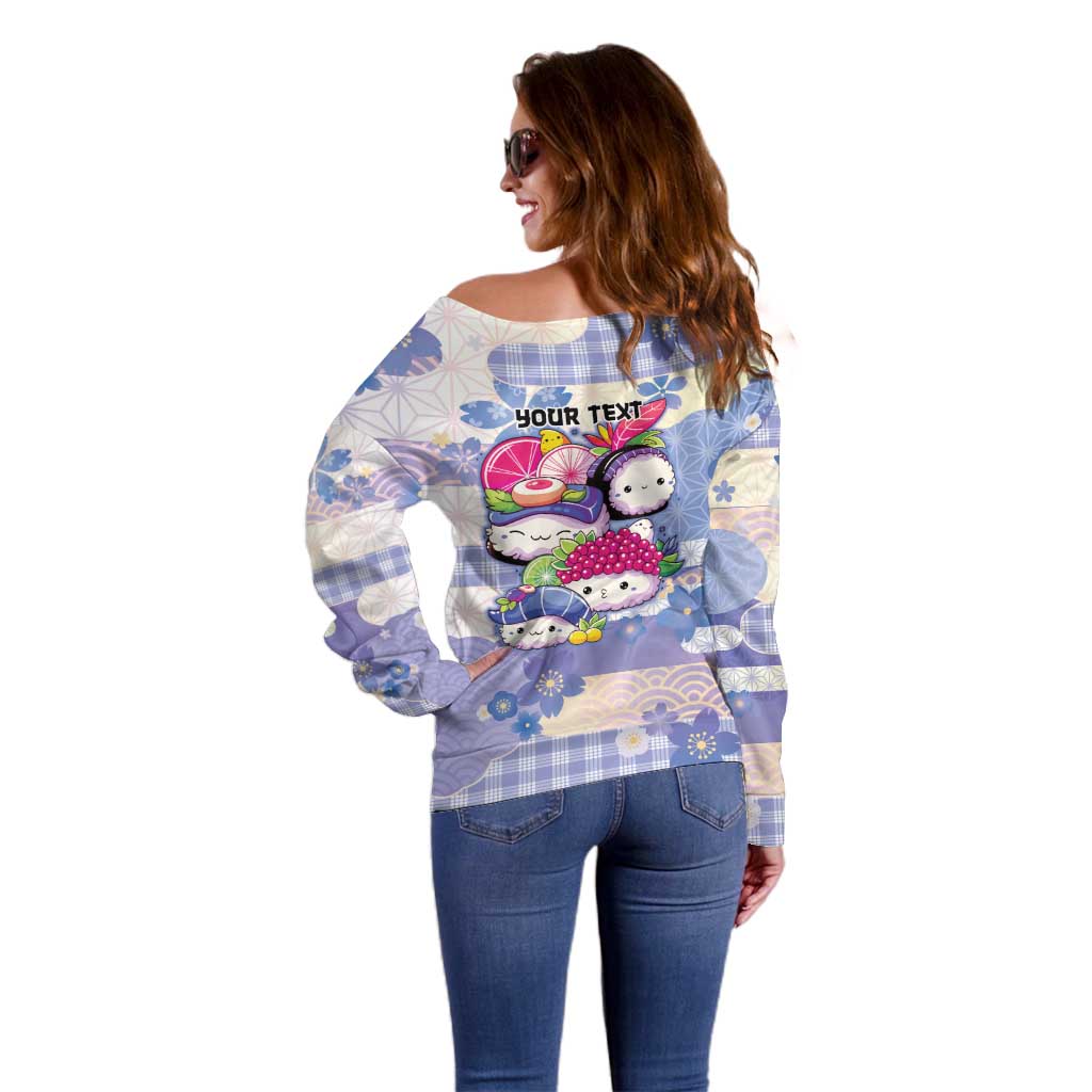 Personalized Japanese Kawaii Sushi Off Shoulder Sweater Blue Wagara Palaka This Is How I Roll LT9 - Polynesian Pride