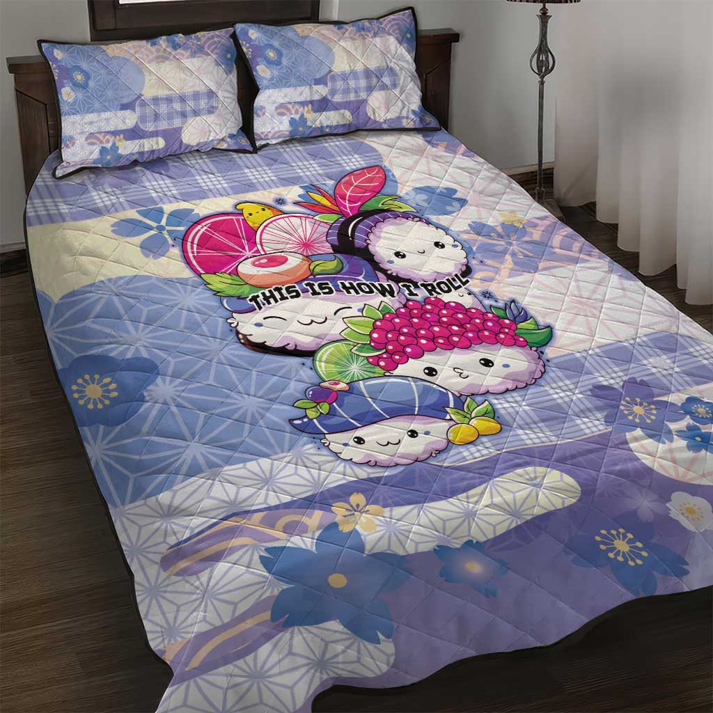 Japanese Kawaii Sushi Quilt Bed Set Blue Wagara Palaka This Is How I Roll
