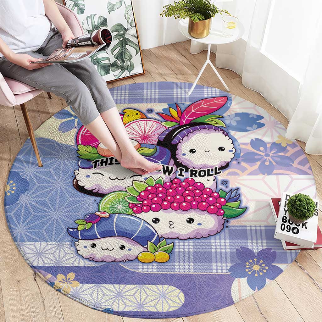 Japanese Kawaii Sushi Round Carpet Blue Wagara Palaka This Is How I Roll LT9 - Polynesian Pride