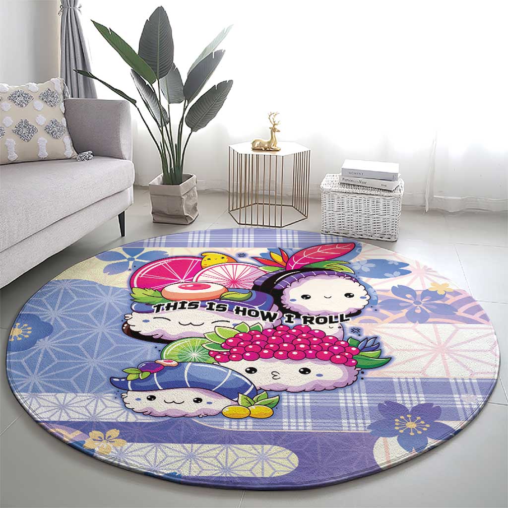 Japanese Kawaii Sushi Round Carpet Blue Wagara Palaka This Is How I Roll LT9 - Polynesian Pride