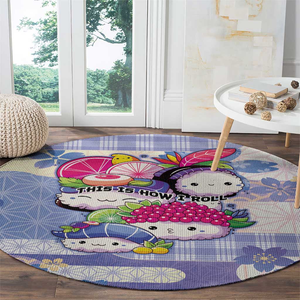 Japanese Kawaii Sushi Round Carpet Blue Wagara Palaka This Is How I Roll LT9 - Polynesian Pride