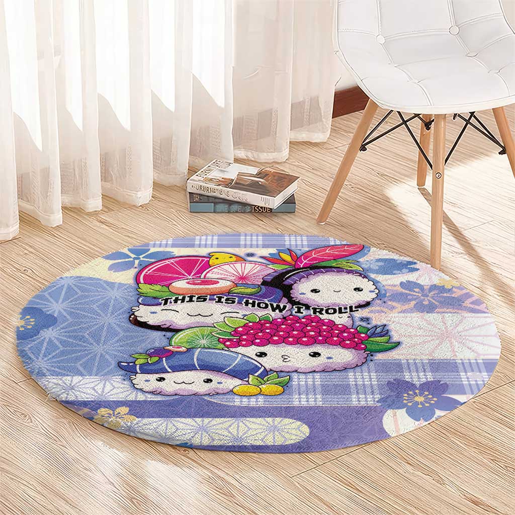 Japanese Kawaii Sushi Round Carpet Blue Wagara Palaka This Is How I Roll LT9 - Polynesian Pride