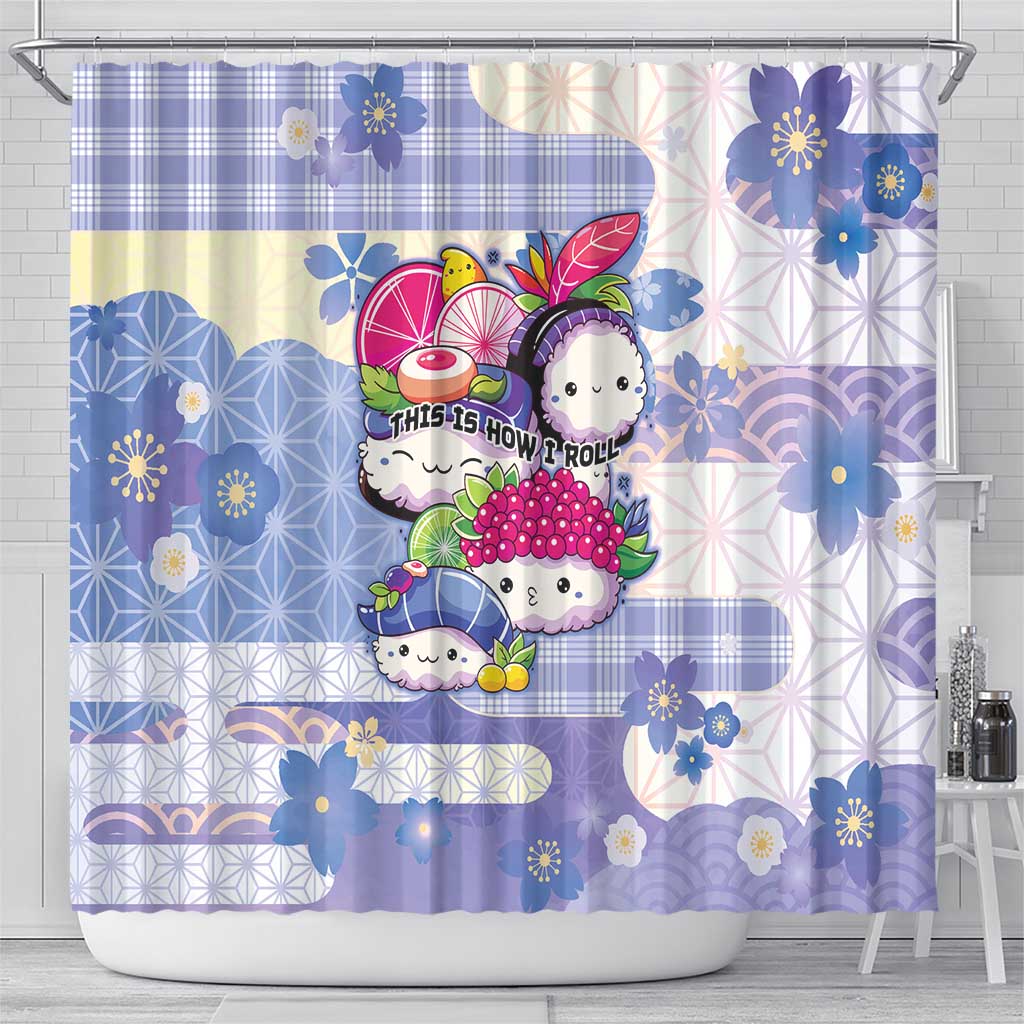 Japanese Kawaii Sushi Shower Curtain Blue Wagara Palaka This Is How I Roll LT9 - Polynesian Pride