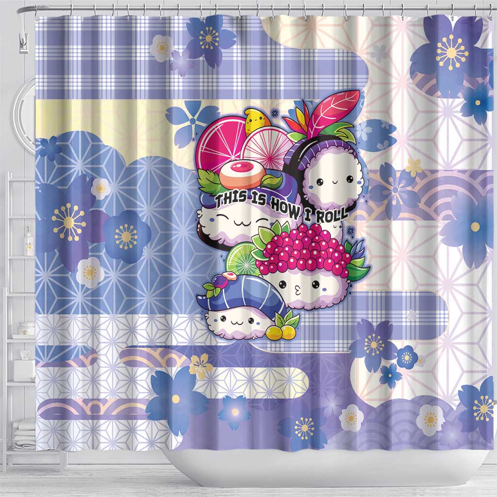 Japanese Kawaii Sushi Shower Curtain Blue Wagara Palaka This Is How I Roll LT9 - Polynesian Pride