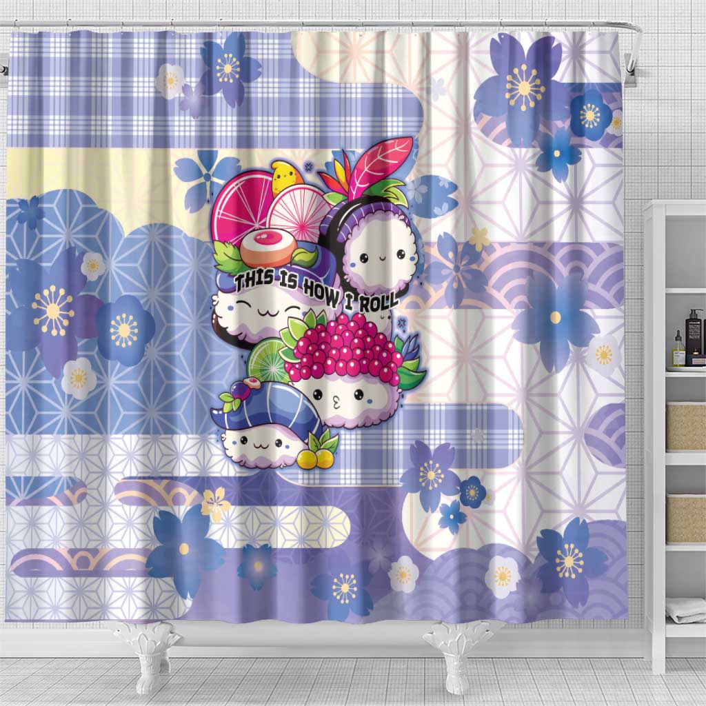 Japanese Kawaii Sushi Shower Curtain Blue Wagara Palaka This Is How I Roll LT9 - Polynesian Pride