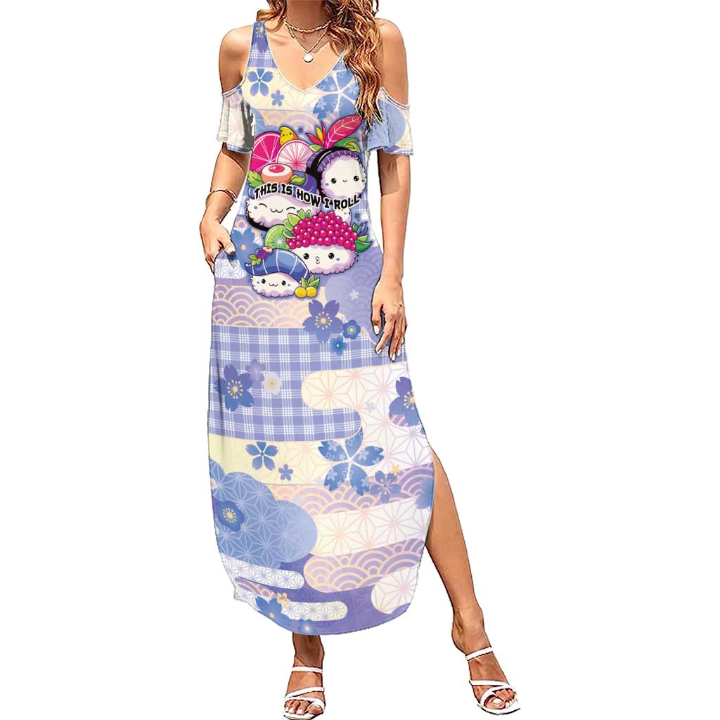 Personalized Japanese Kawaii Sushi Summer Maxi Dress Blue Wagara Palaka This Is How I Roll