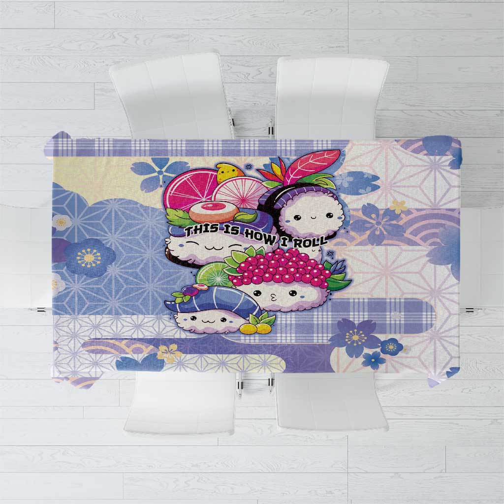 Japanese Kawaii Sushi Tablecloth Blue Wagara Palaka This Is How I Roll LT9 Blue - Polynesian Pride