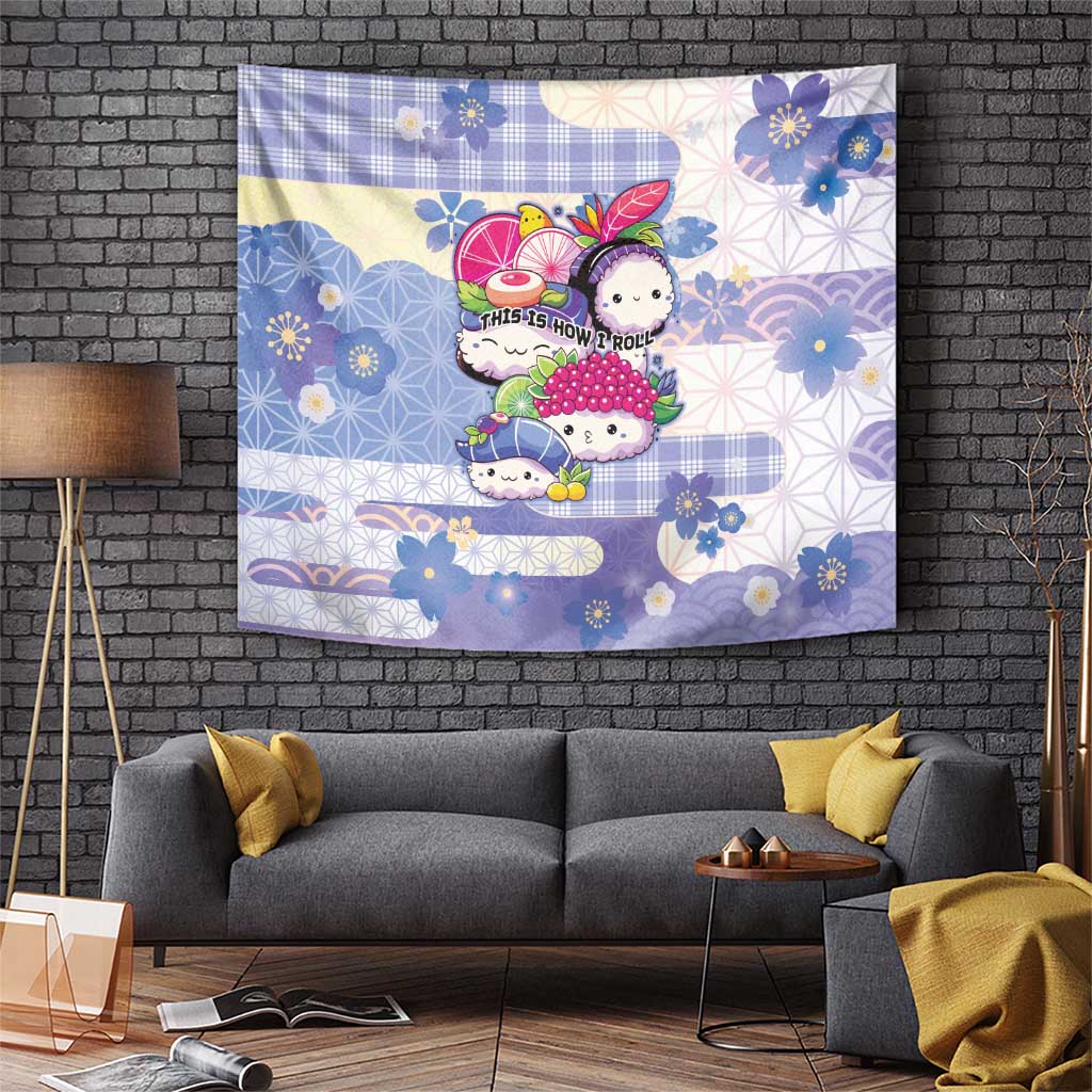 Japanese Kawaii Sushi Tapestry Blue Wagara Palaka This Is How I Roll LT9 Blue - Polynesian Pride