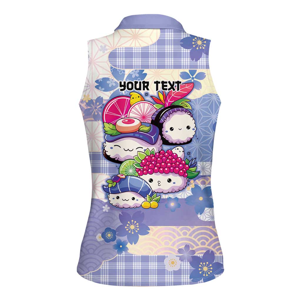 Personalized Japanese Kawaii Sushi Women Sleeveless Polo Shirt Blue Wagara Palaka This Is How I Roll LT9 - Polynesian Pride