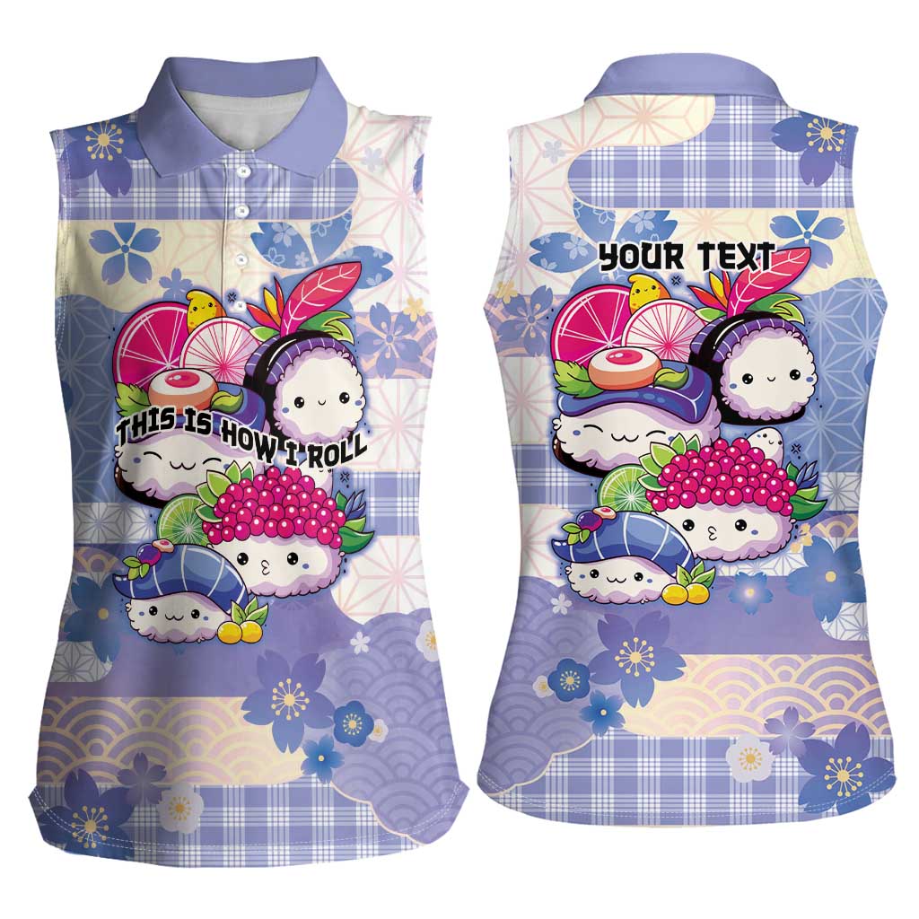 Personalized Japanese Kawaii Sushi Women Sleeveless Polo Shirt Blue Wagara Palaka This Is How I Roll LT9 - Polynesian Pride